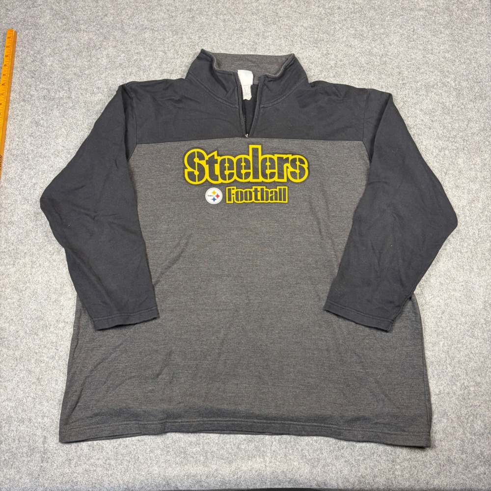 NFL Team Apparel Pittsburgh Steelers Quarter Zip Pullover Grey Black Mens XL